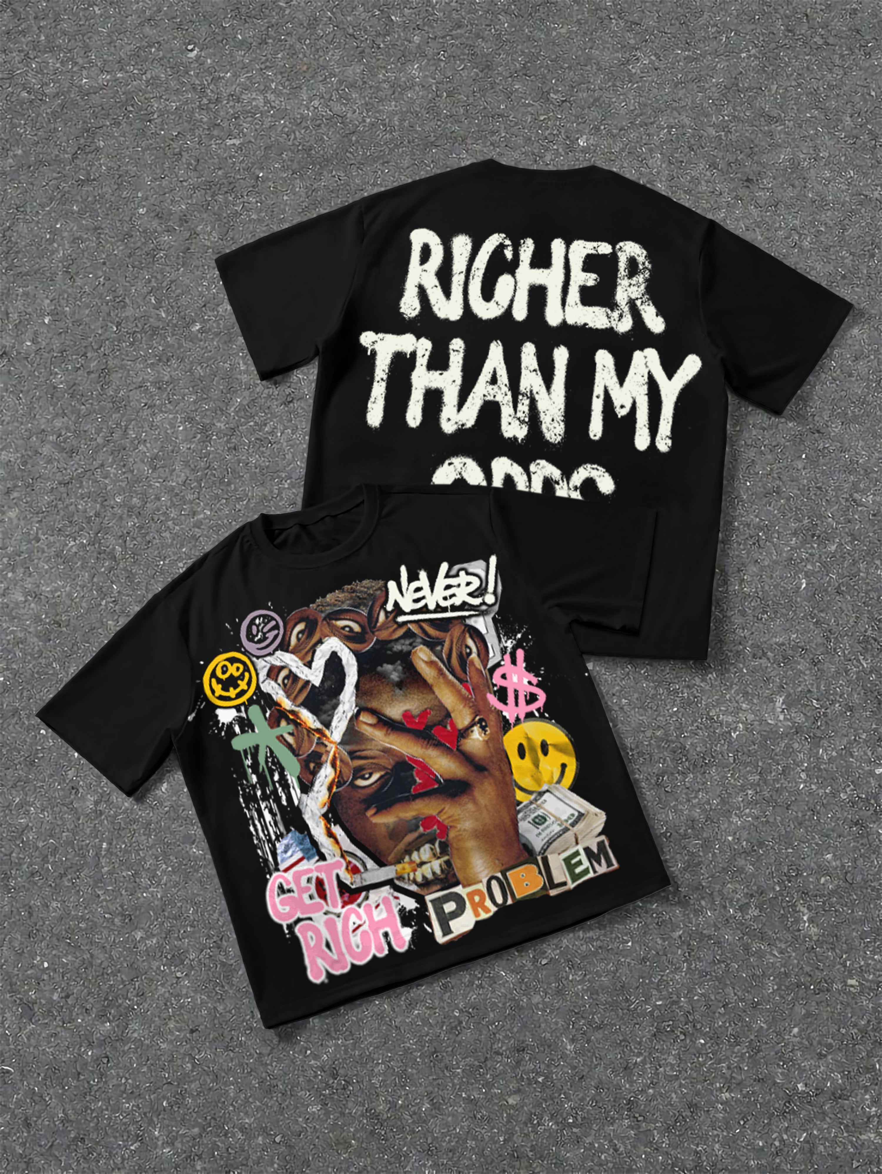 Richer Than My Opps Vintage Abstract Man Graphic Cotton T-shirt