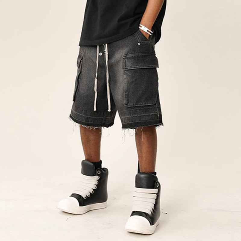 Men's Vintage Drawstring Pocket Denim Shorts