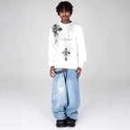 Gothic Cross Loose Waffle Long-sleeve T-shirt