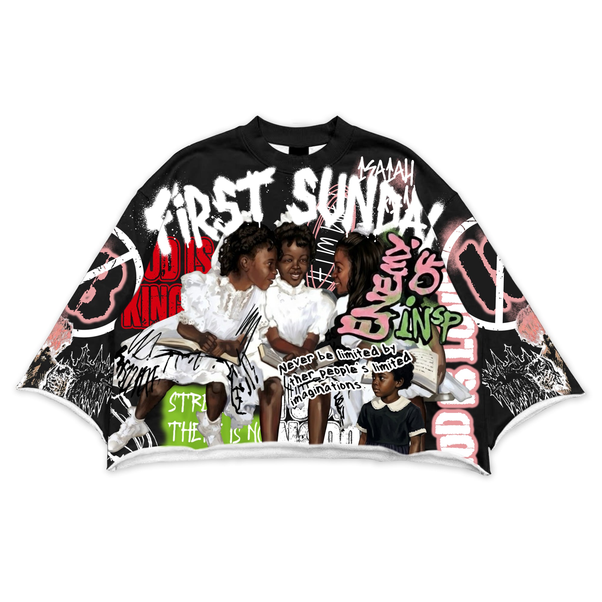 First Sunday Vintage Jesus Religious Print Boxy Crop T-shirt