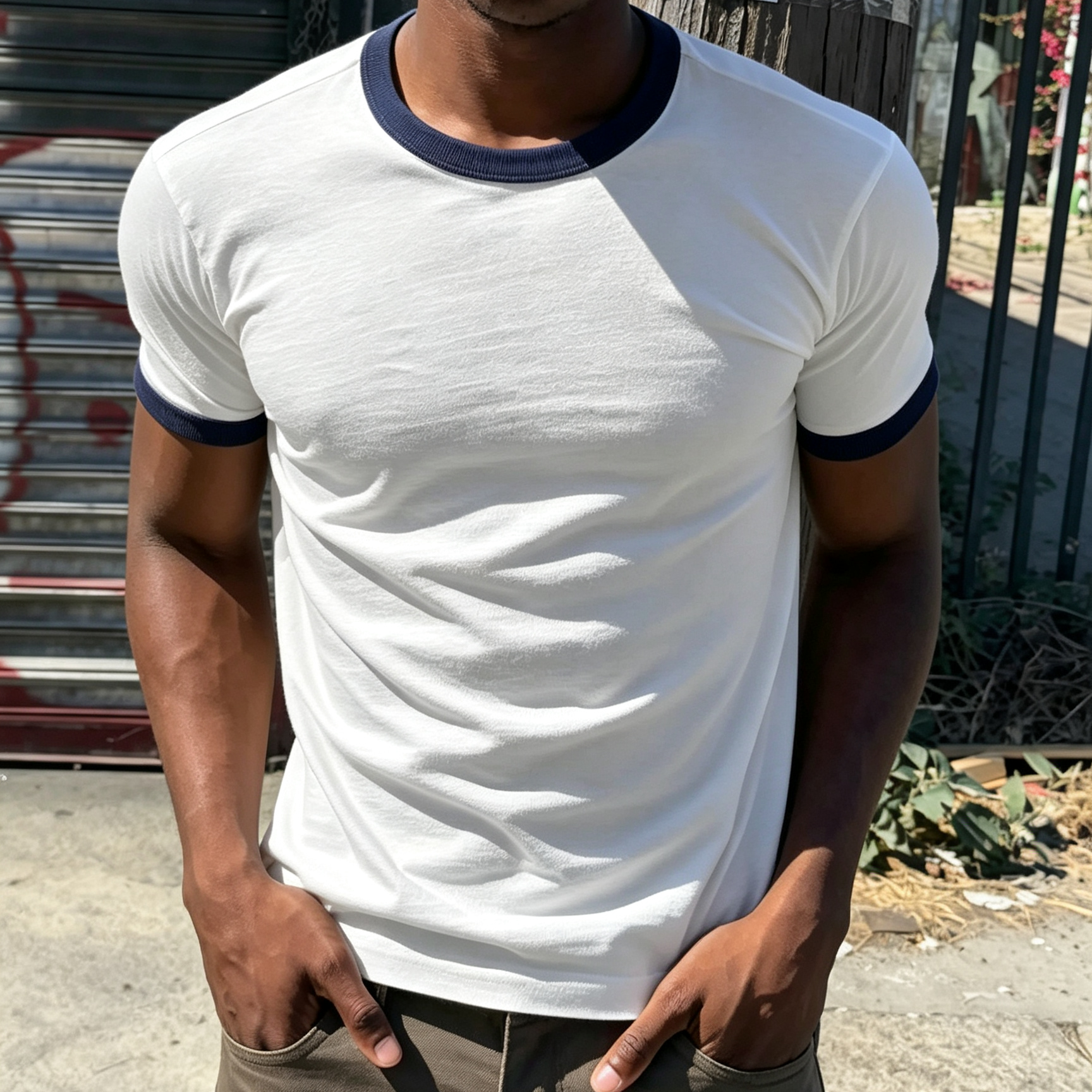 Contrasting Color-blocked Pure Cotton Crew Neck  Tee