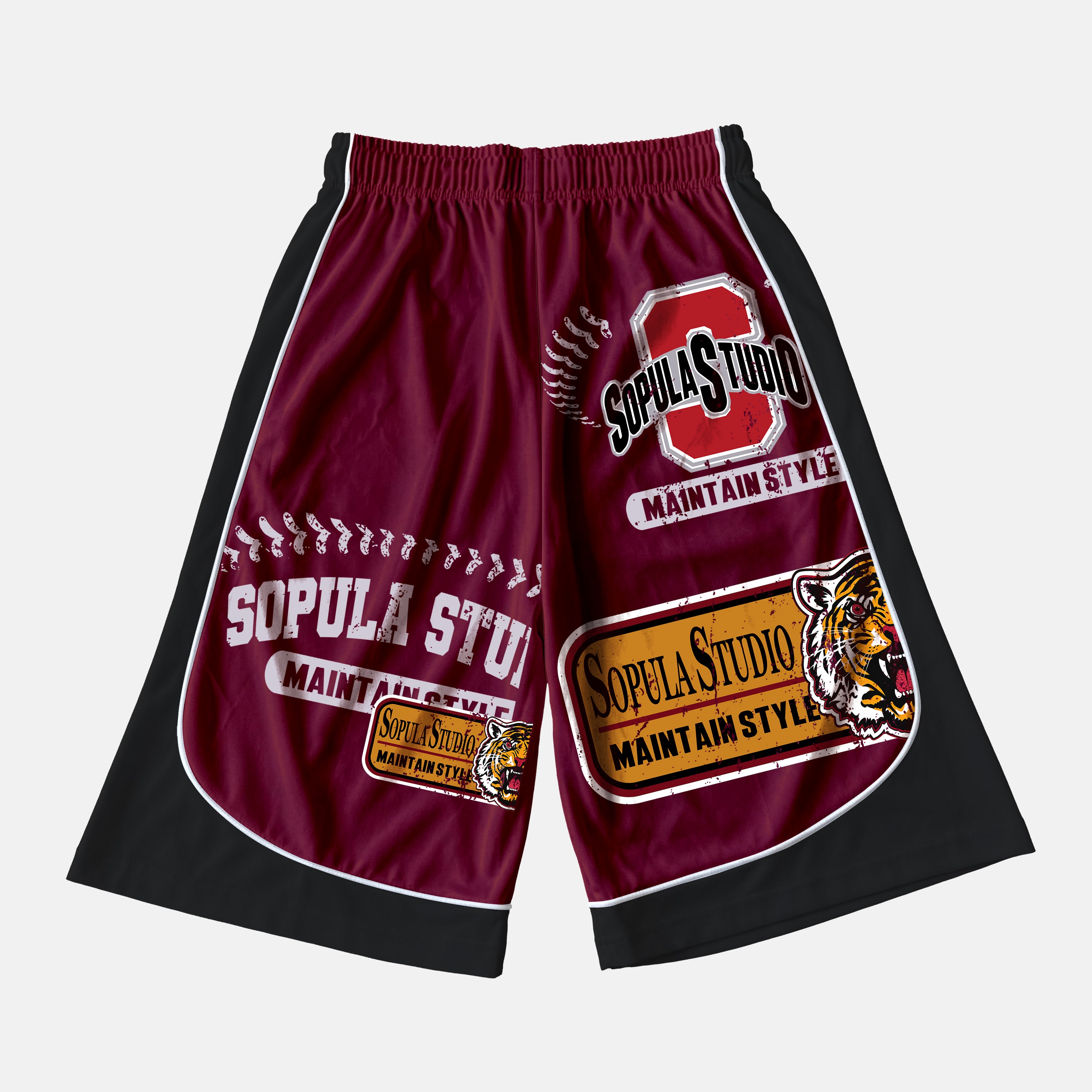 Tiger Badge Graphic Color Blocking Drawstring Shorts