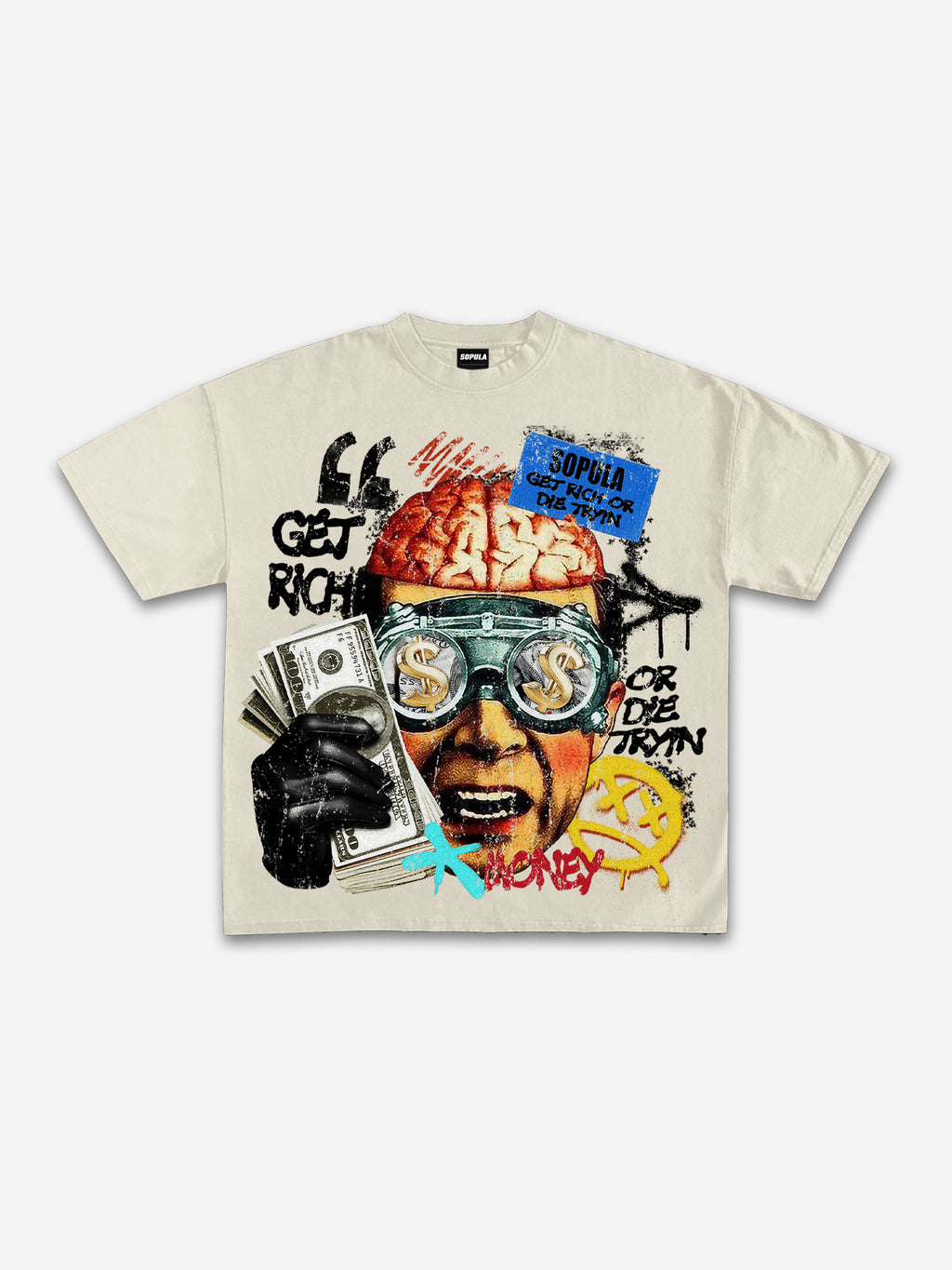 Vintage Get Rich Money Portrait Print Cotton T-shirt