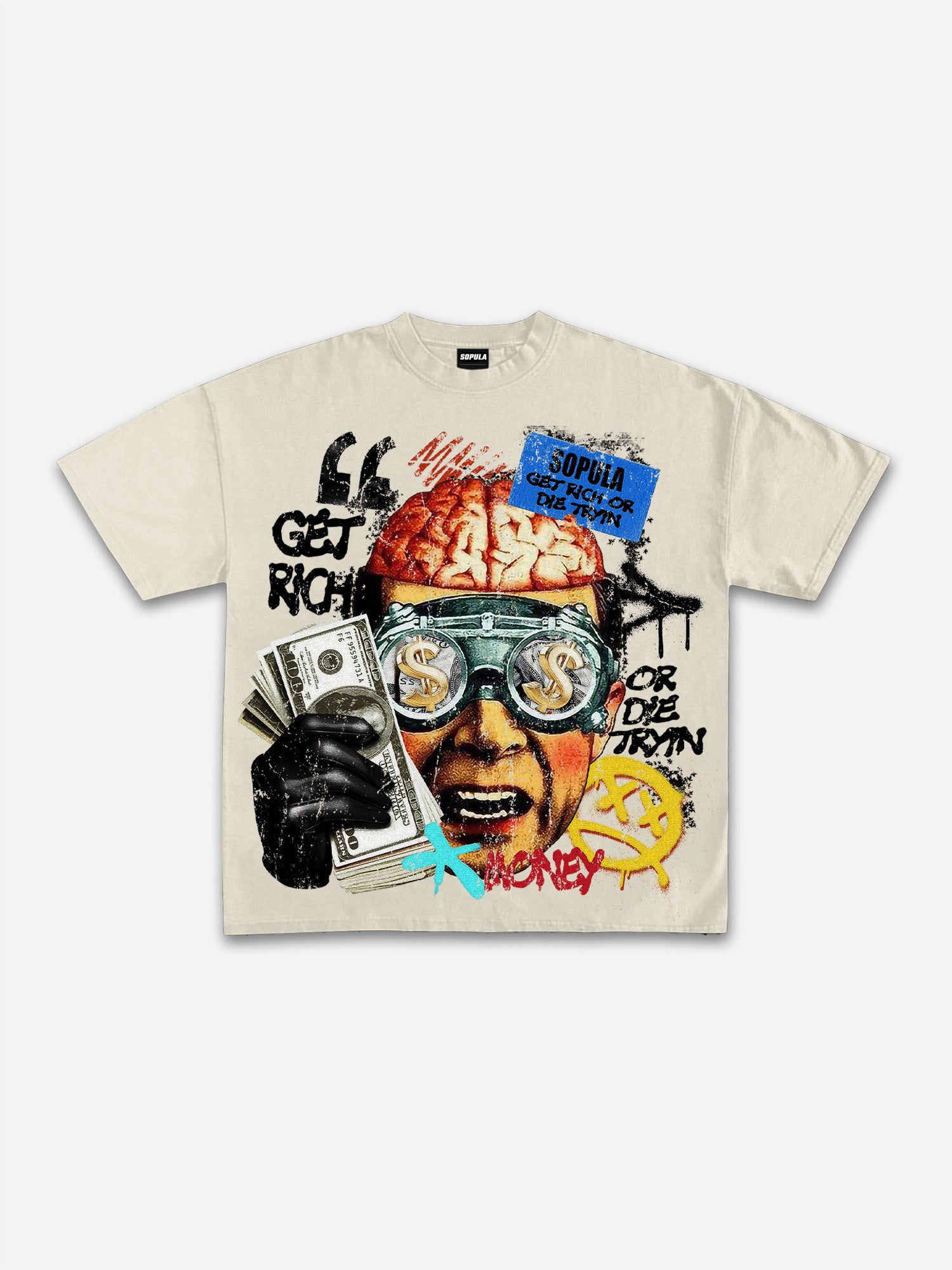 Vintage Get Rich Money Portrait Print Cotton T-shirt