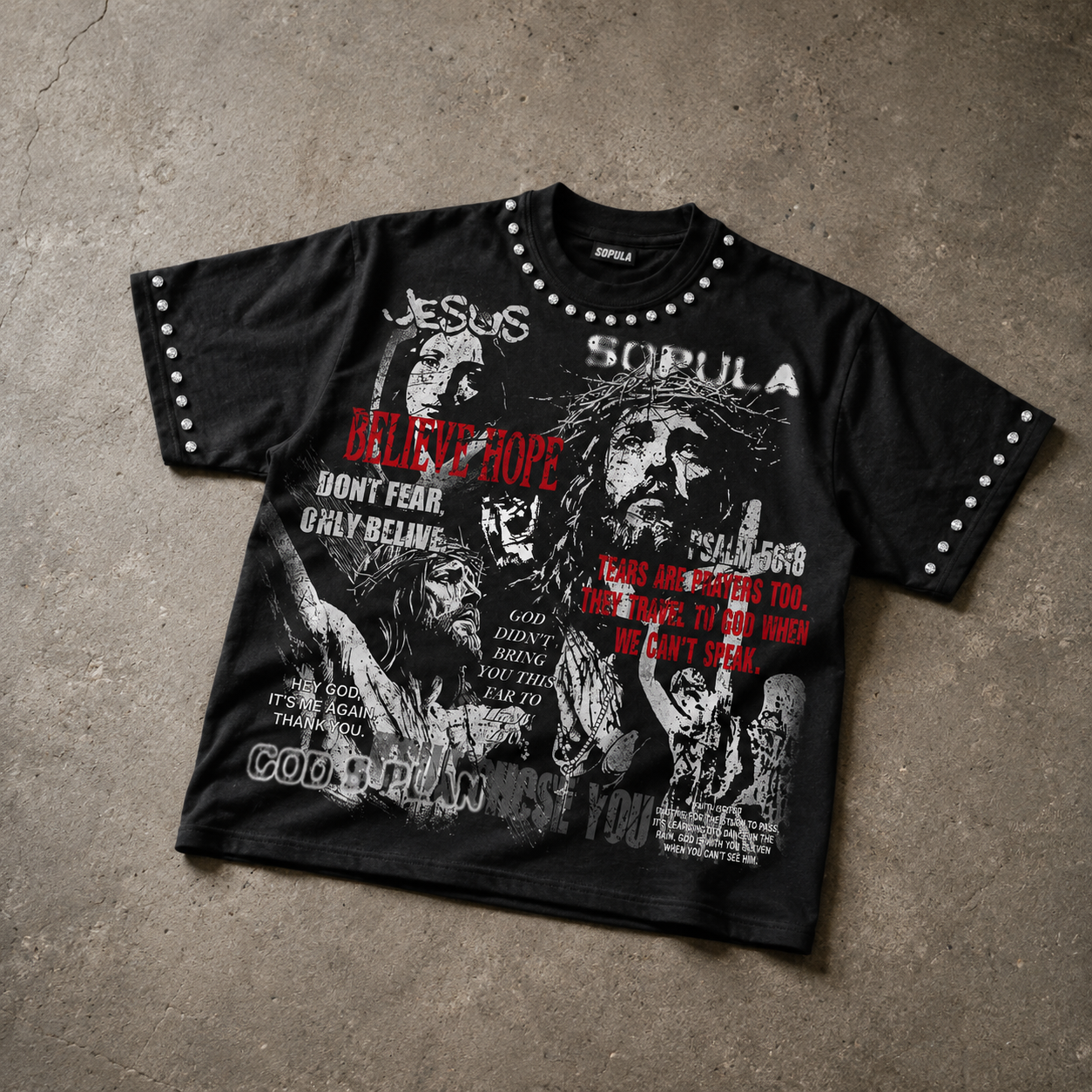 Jesus And The Bible Vintage Graphic Rhinestone Cropped T-shirt