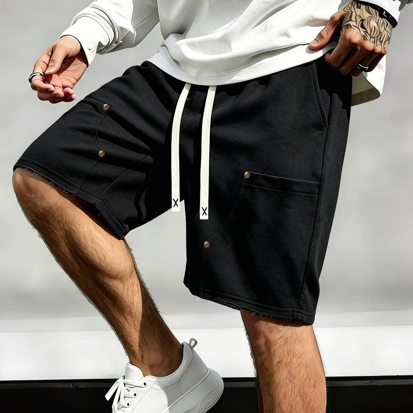 Men's Studded Drawstring Cargo Shorts