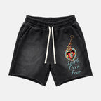 American Retro Maria Gothic Style Graphic Acid Washed Shorts