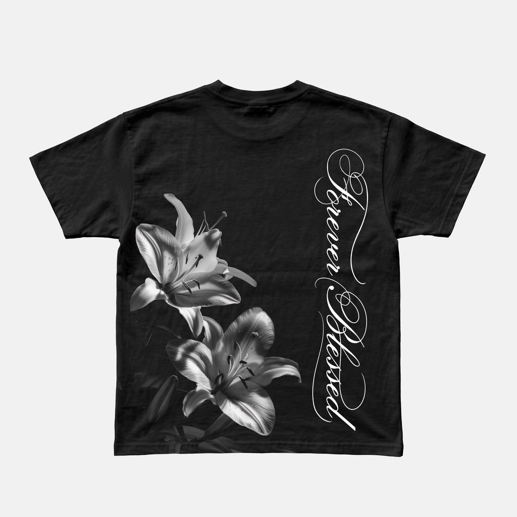 Frever Blessed Floral And Calligraphic Graphic Cotton T-shirt