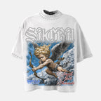 Sacra Angels Never Surrender Graphic Rhinestone Cotton T-shirt