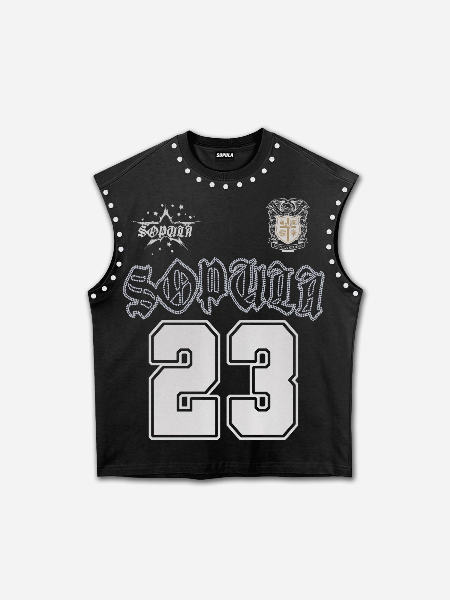 Y2k Retro Sopula Badge Graphic Rhinestone Tank Top