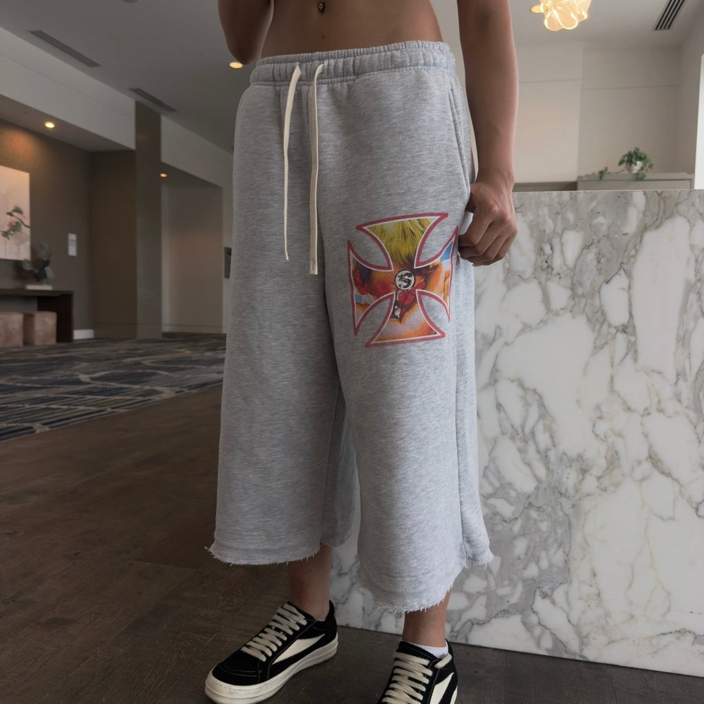 Retro Y2k Cross Drawstring Men's 3/4 Shorts