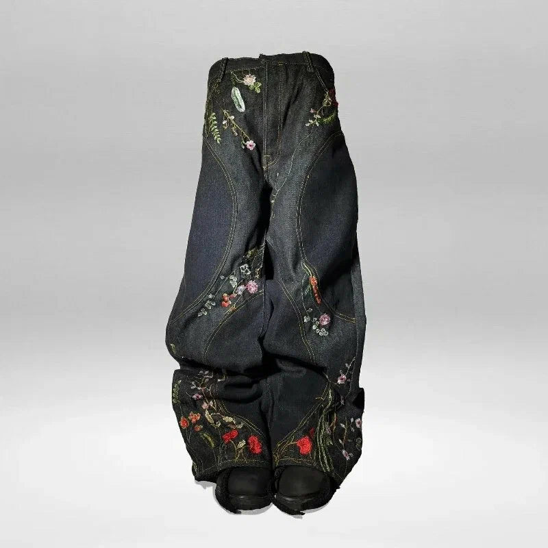 Men's Vintage Y2k Floral Embroidered Loose Baggy Jeans