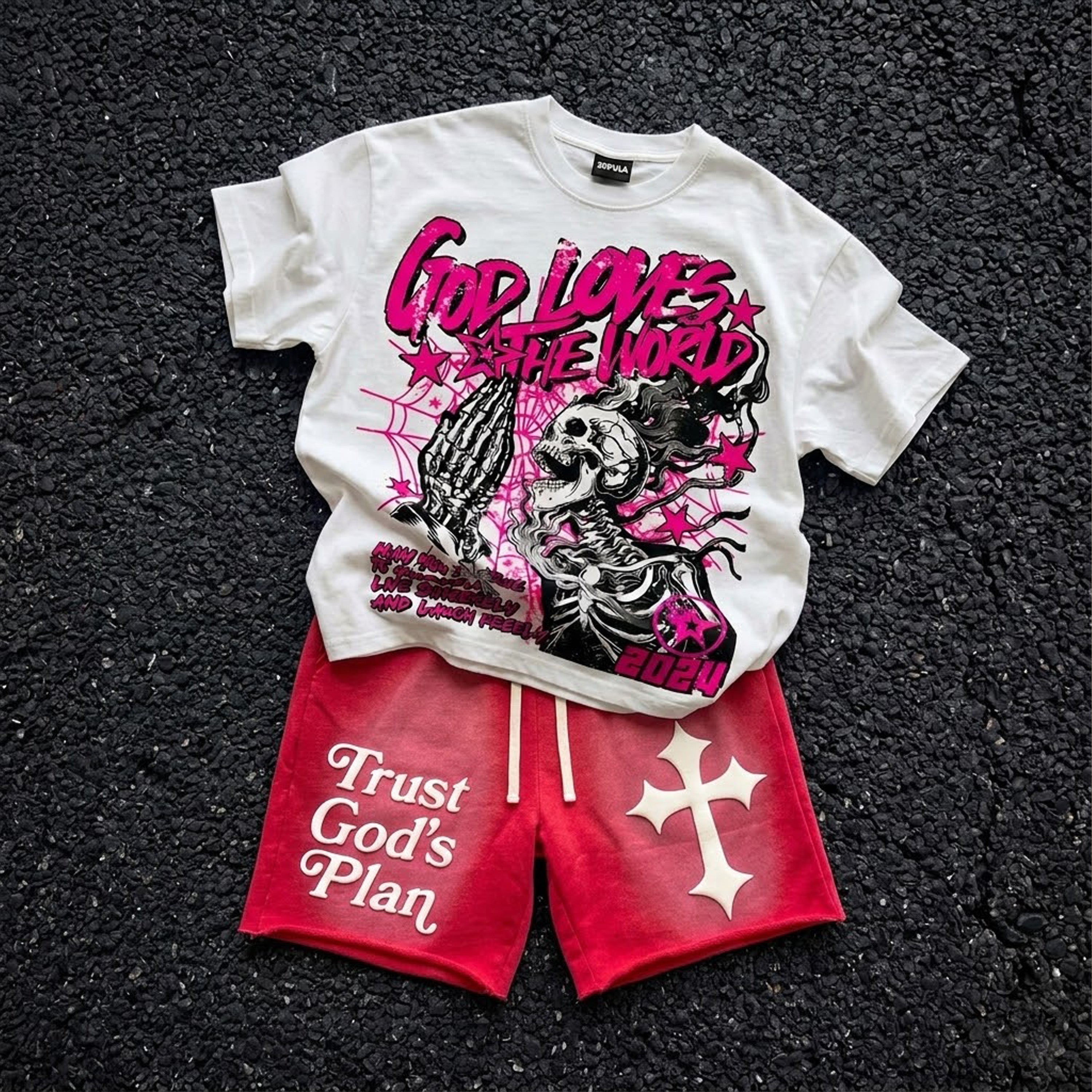 God Loves The World T-shirt And Trust God's Plan Shorts Sets
