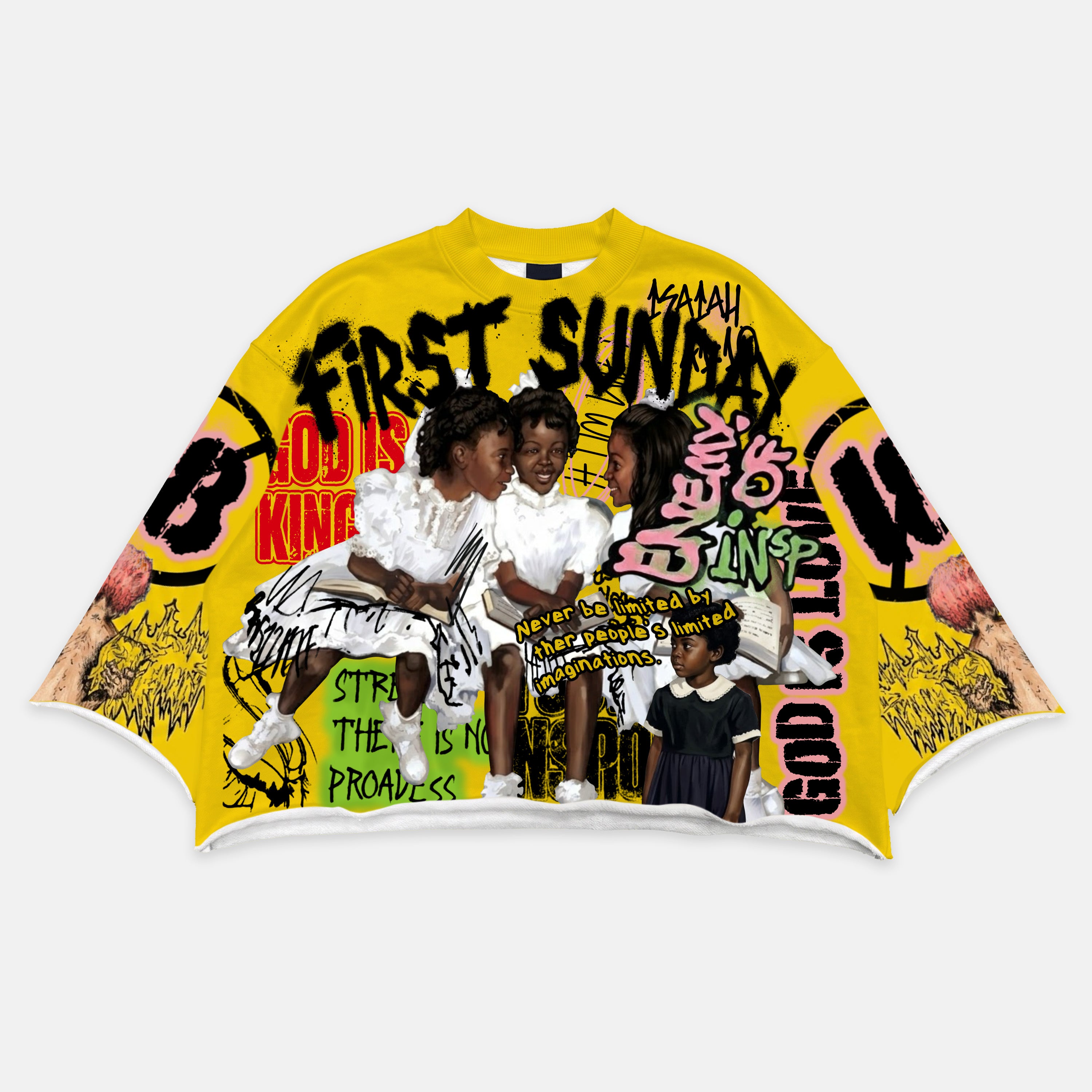 First Sunday Vintage Jesus Religious Print Boxy Crop T-shirt