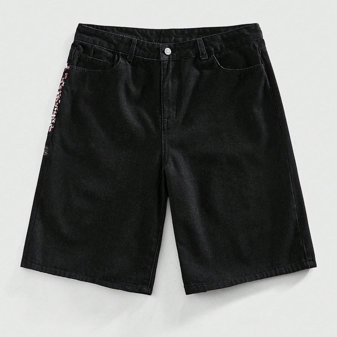 Men's Retro Plum Blossom Embroidered Loose Denim Jorts