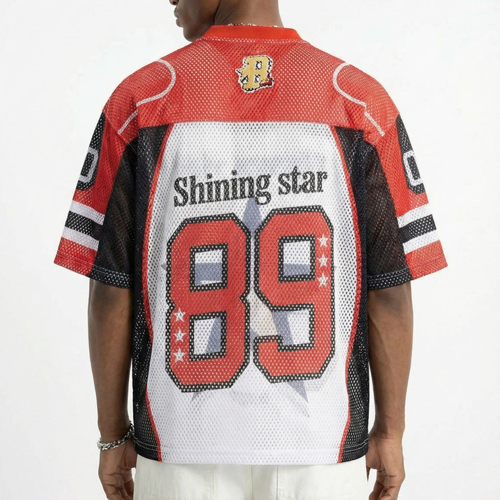 Star No.89 V-neck Digital Graphic Color-blocked Jersey