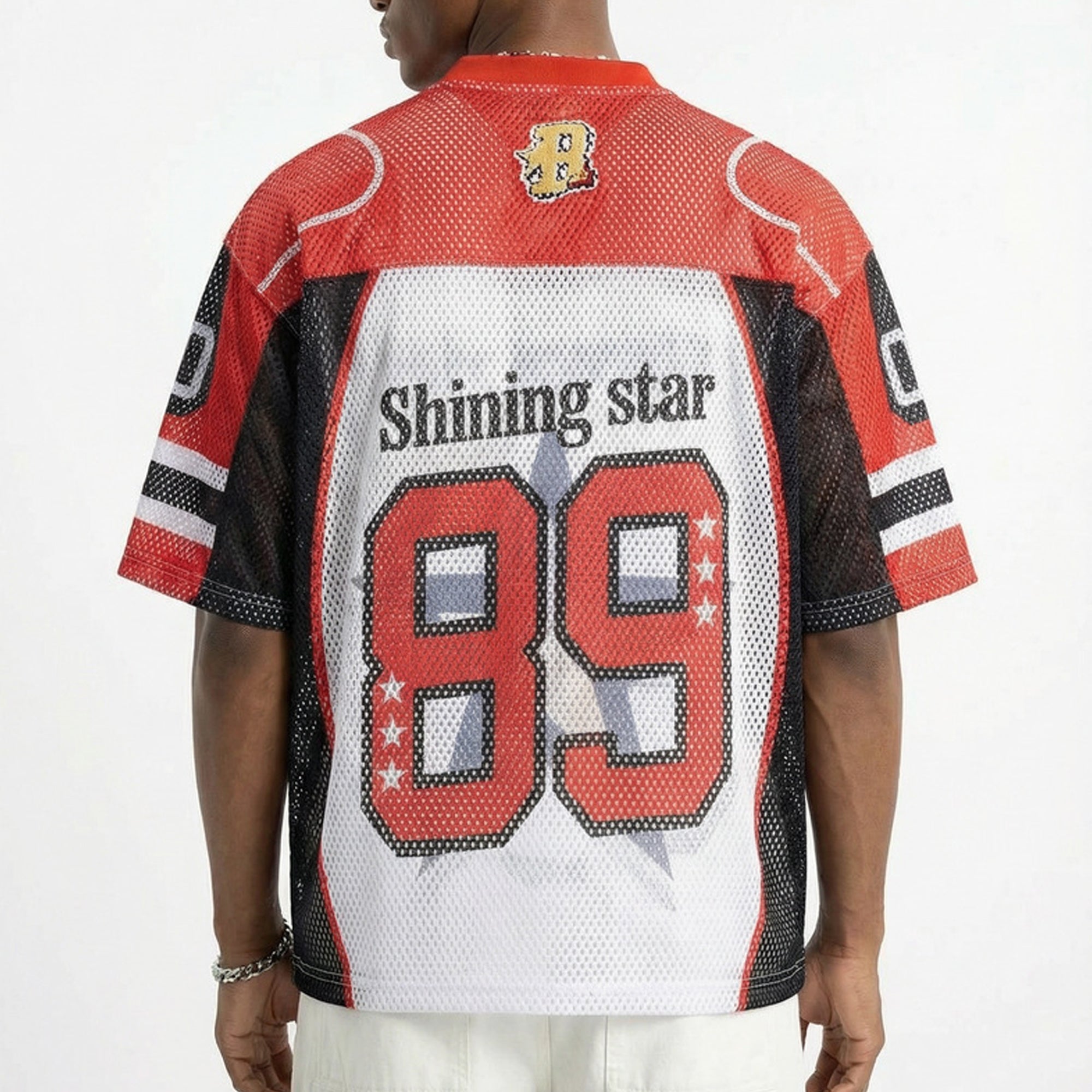 Star No.89 V-neck Digital Graphic Color-blocked Jersey