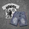 I Am Allergic To People T-shirt & Bone Embroidered Denim Shorts Set