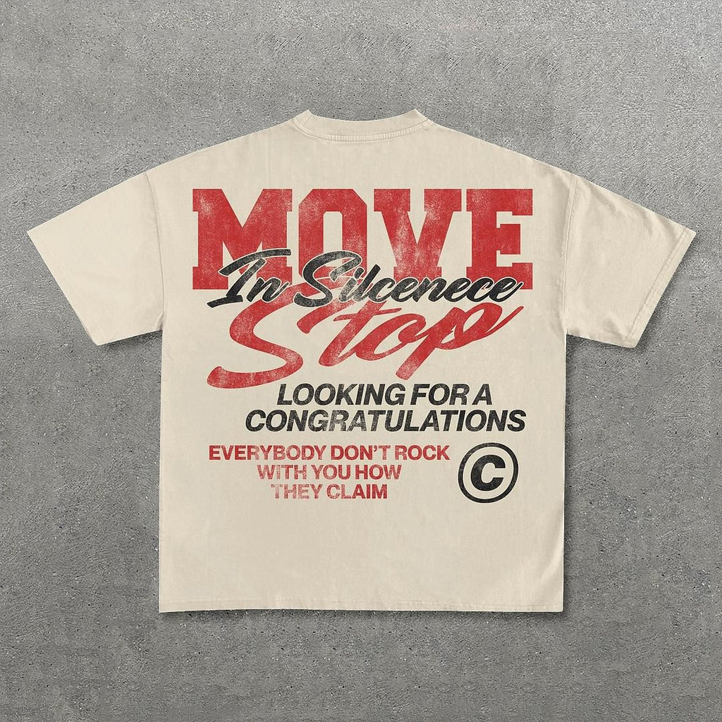 Vintage Personalized Move In Silence Graphic Casual Cotton Short Sleeve T-shirt