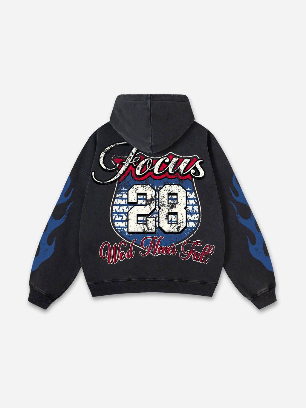 No. 28 Racing Elements Vintage Prints Graphic Acid Wash Hoodie