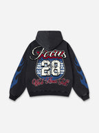 No. 28 Racing Elements Vintage Prints Graphic Acid Wash Hoodie
