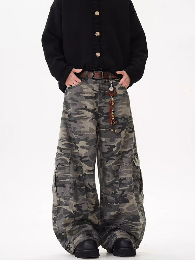 Buck Knife Camouflage Denim Wide-leg Work Baggy Jeans
