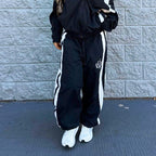 Sporty Striped Embroidered Casual Trousers