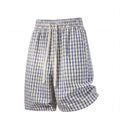 Drawstring Loose Textured Check  1/2 Shorts