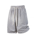Drawstring Loose Textured Check  1/2 Shorts
