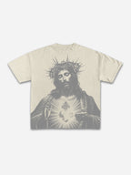 Vintage Jesus Print Round Neck T-shirt
