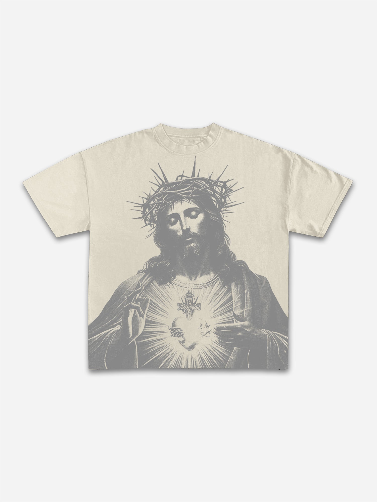 Vintage Jesus Print Round Neck T-shirt