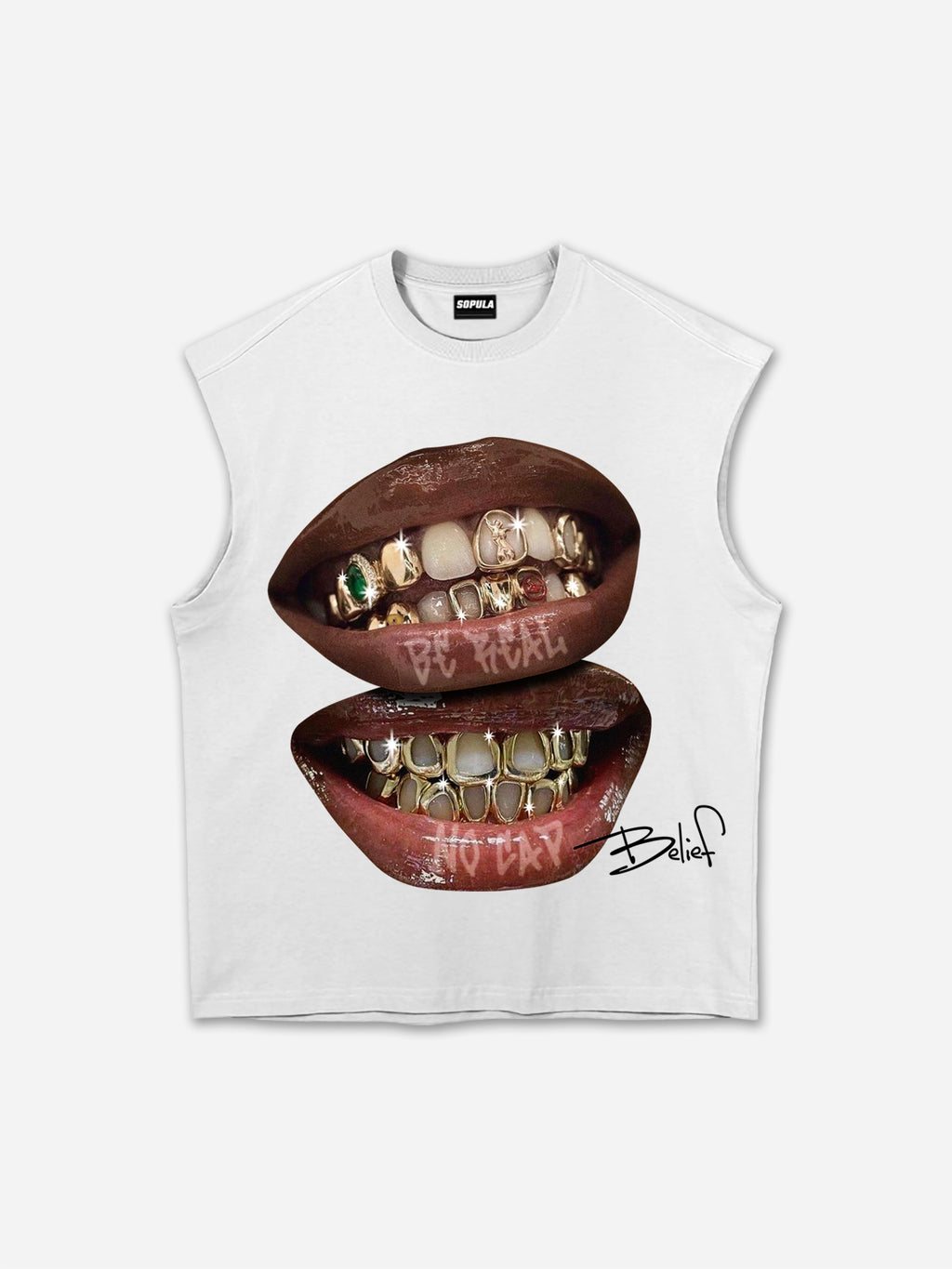 Yellow Gemstone Braces Lip Graphic Tank Top