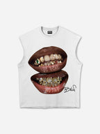 Yellow Gemstone Braces Lip Graphic Tank Top