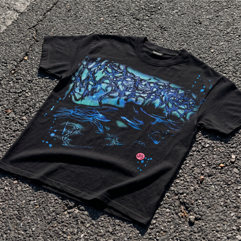 Creation Blue Abstract Graphic Cotton T-shirt