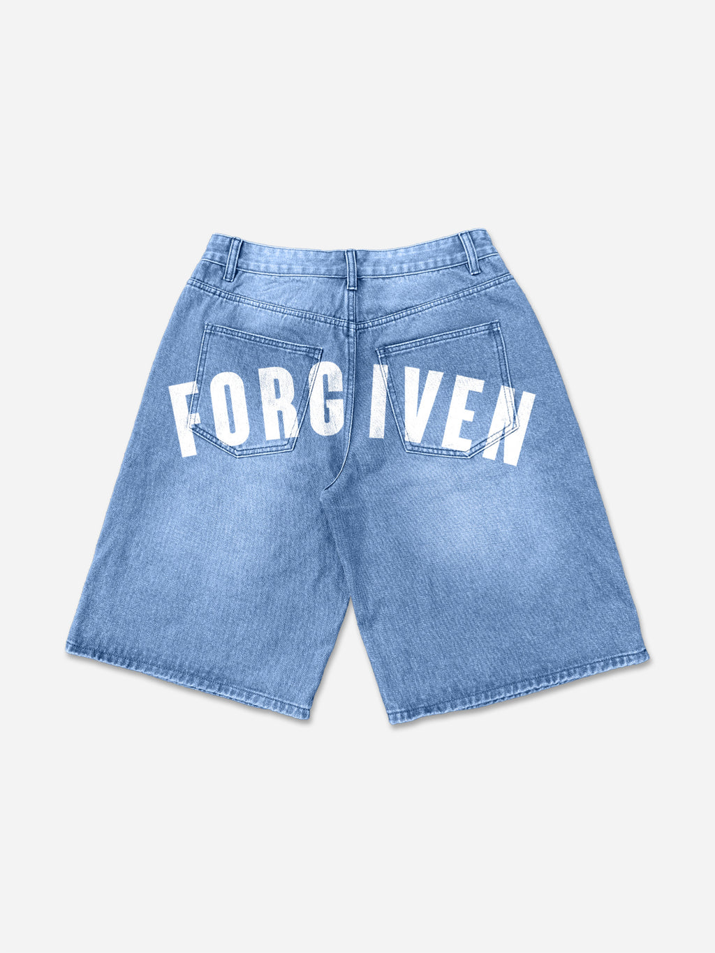 Forgiven Psalm 32：1 Print Graphic Denim Shorts