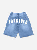Forgiven Psalm 32：1 Print Graphic Denim Shorts