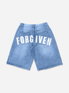 Forgiven Psalm 32：1 Print Graphic Denim Shorts