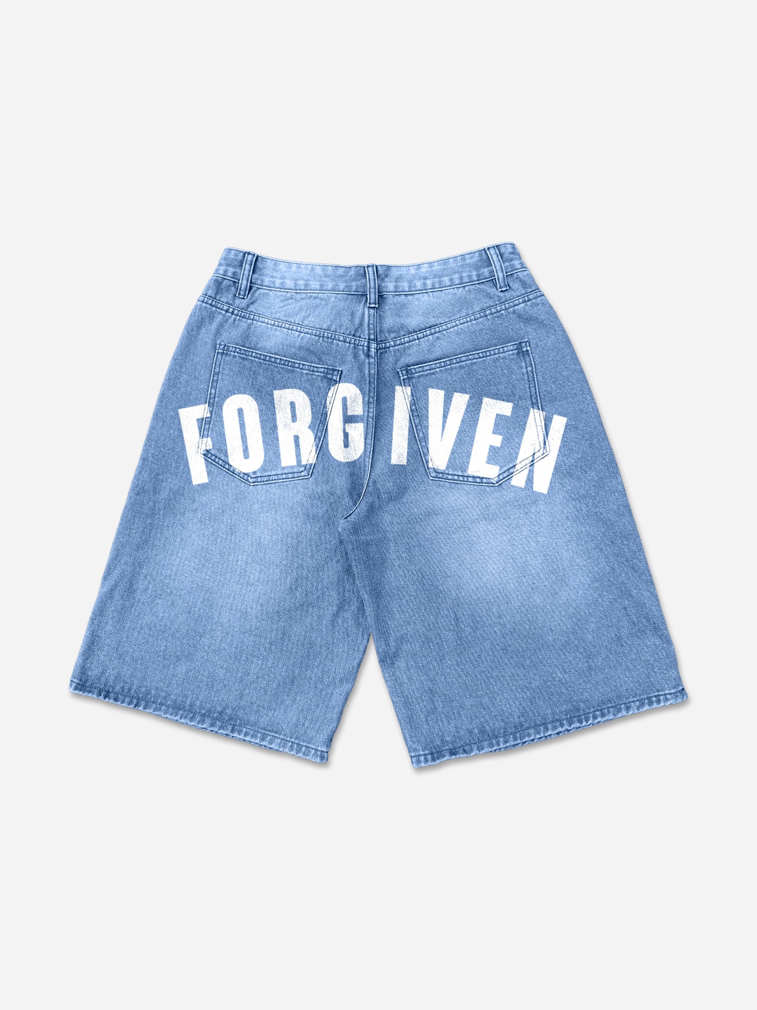 Forgiven Psalm 32：1 Print Graphic Denim Shorts