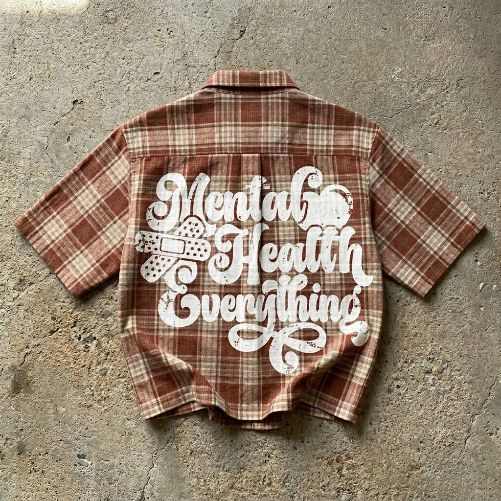 Mental Health Matters Most Retro Slogan Graphic Plaid Jacket Shirt