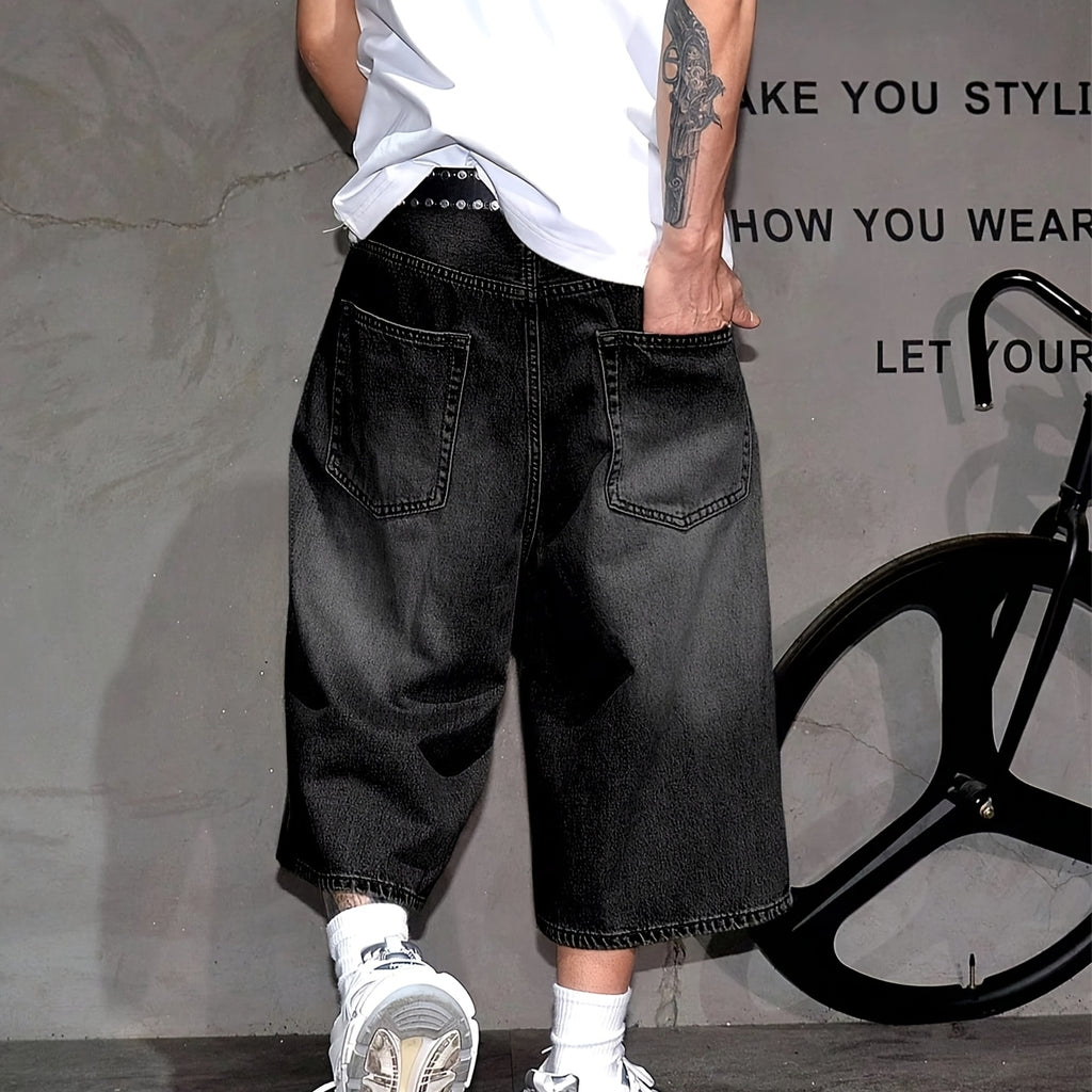 Men's Retro  Cargo Pants Denim Long Shorts  Jorts