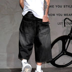 Men's Retro  Cargo Pants Denim Long Shorts  Jorts