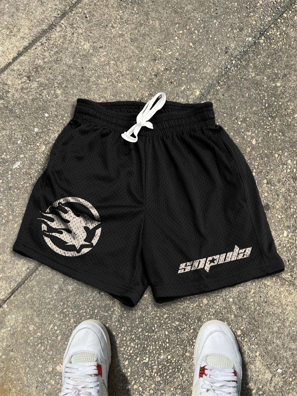 Sopula Basic Vintage Alphabet Graphic Mesh Shorts
