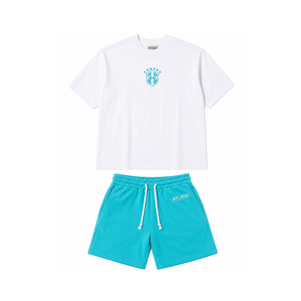 Men's Embroidered Drawstring Sports T-shirt And Shorts Set