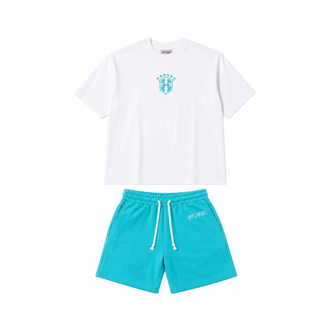 Men's Embroidered Drawstring Sports T-shirt And Shorts Set