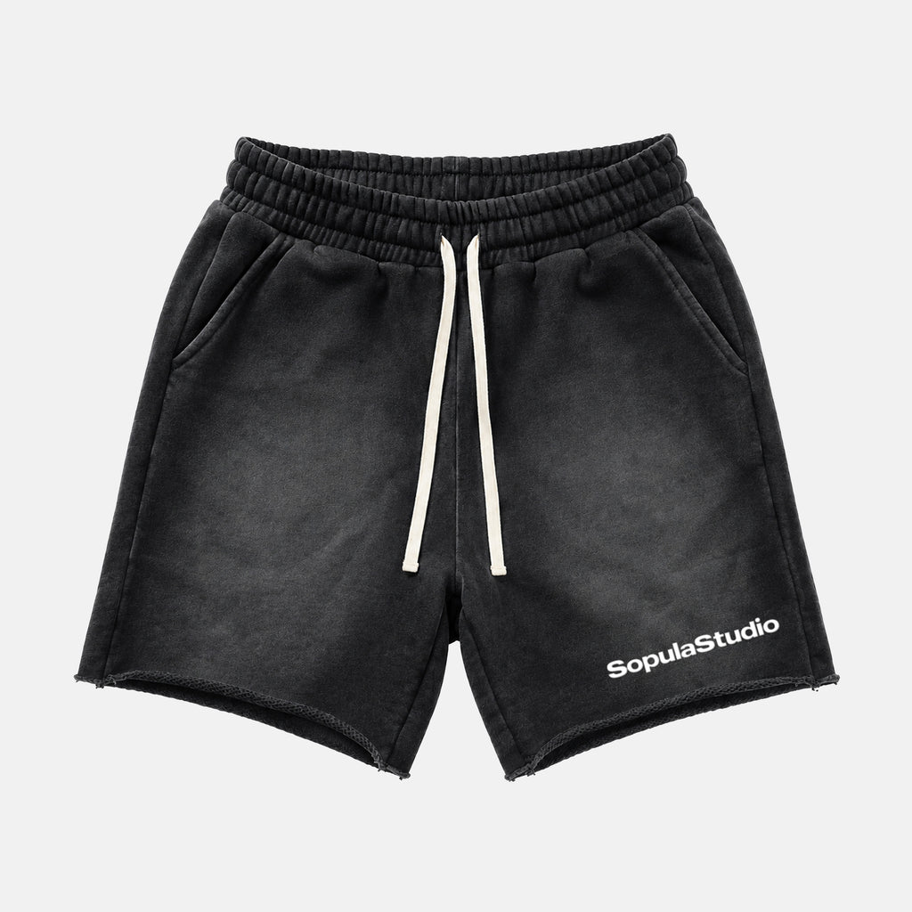 Sopula Foam Process Slogan Print Janky Acid Washed Shorts