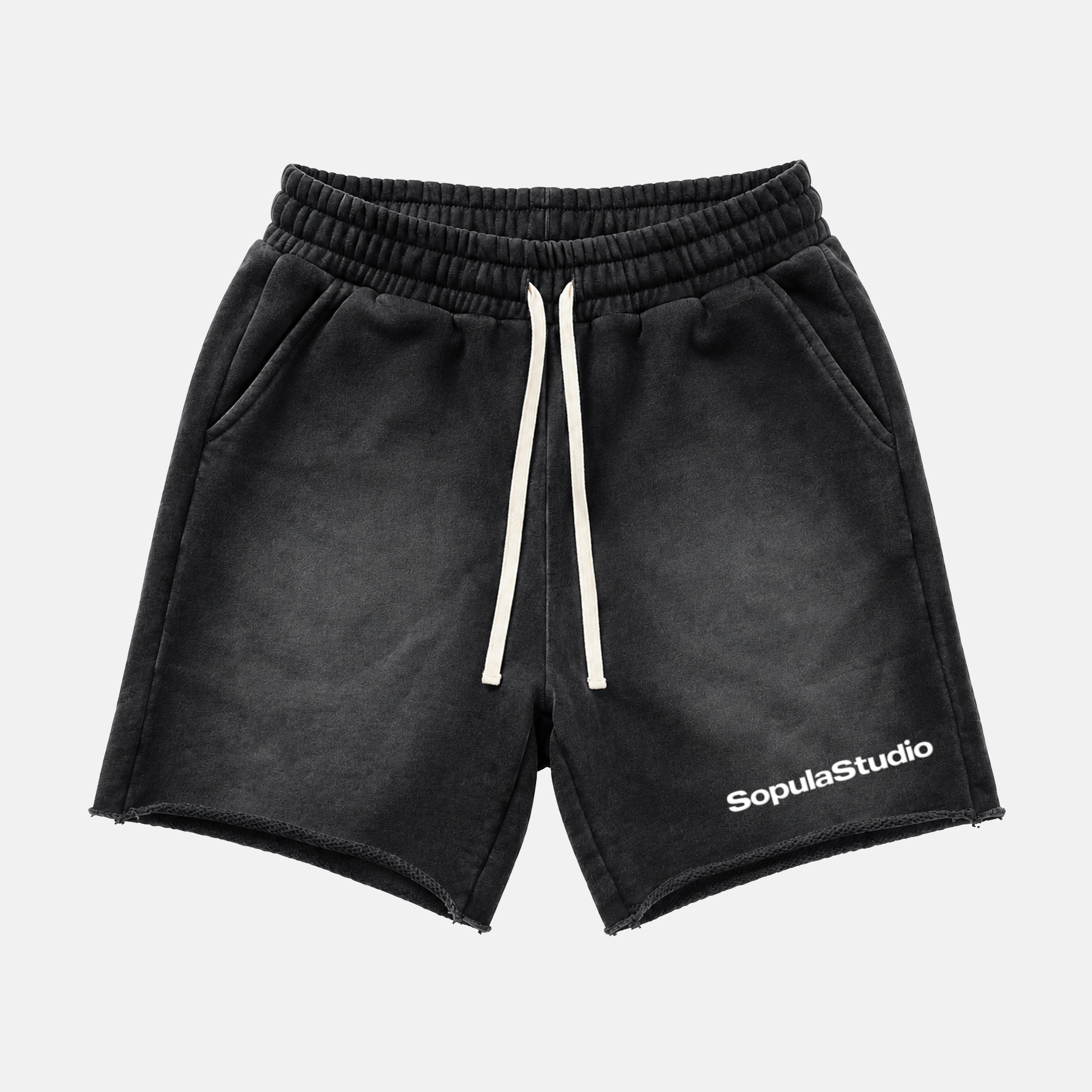 Sopula Foam Process Slogan Print Janky Acid Washed Shorts