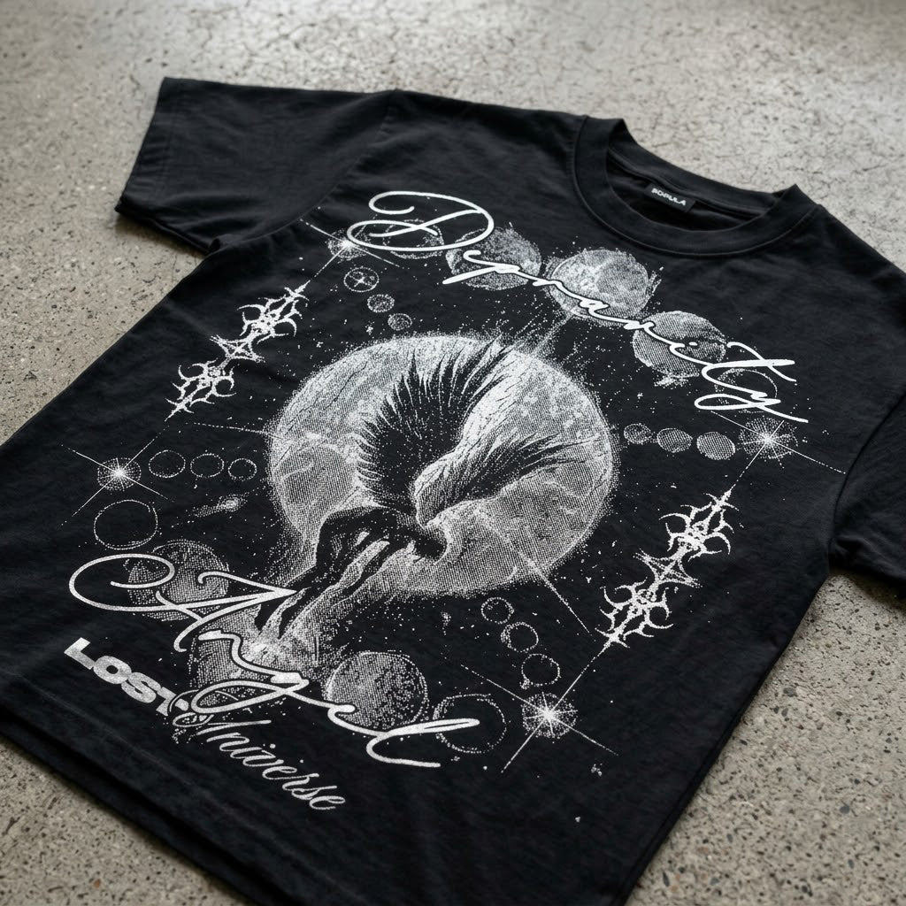 Dark Y2k Angels Lost In The Universe Graphic Cotton T-shirt