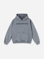 Vintage Faith Over Fear Graphic Acid Washed Oversized Hoodie