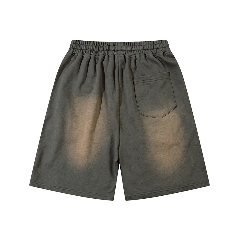 Men's Retro Acid Washed Drawstring Metal Sports Shorts