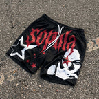 American Retro Portrait Mesh Track Graphic Shorts